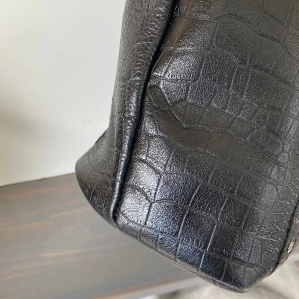 Patricia Nash Benvenuto Croc Leather Tote LARGE‎ Studded Shoulder Bag Black Work